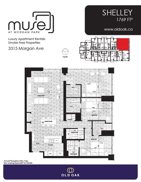 Floor plan for 3 beds, 2 baths, 1769 sqft